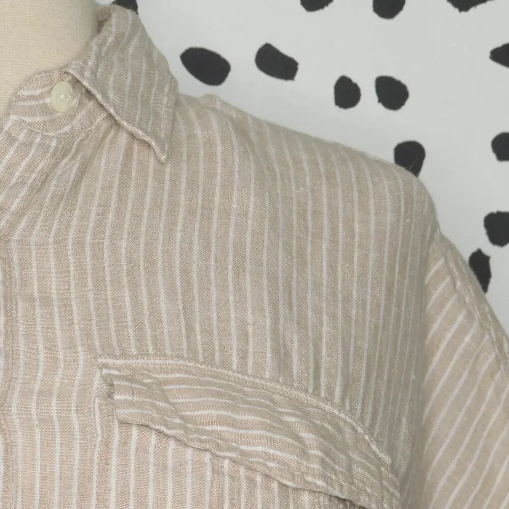 J. Crew x Baird McNutt Tan Striped Linen Short Sleeve Top - Picture 4 of 11